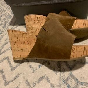 Nine West Olive Suede Cork Wedge Sandals